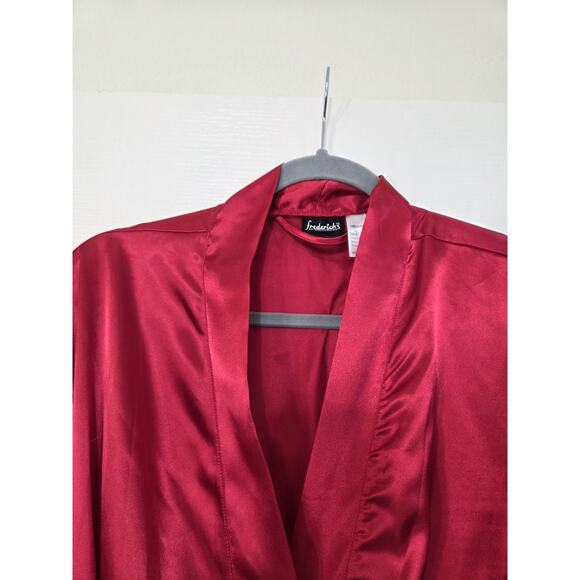 Fredericks of Hollywood Red Satin Lace Sleeves Full Length Robe, Size Medium - Picture 3 of 15